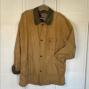L.L. Bean Vintage Field Barn Chore Coat Khaki with Corduroy Collar Sz XXL